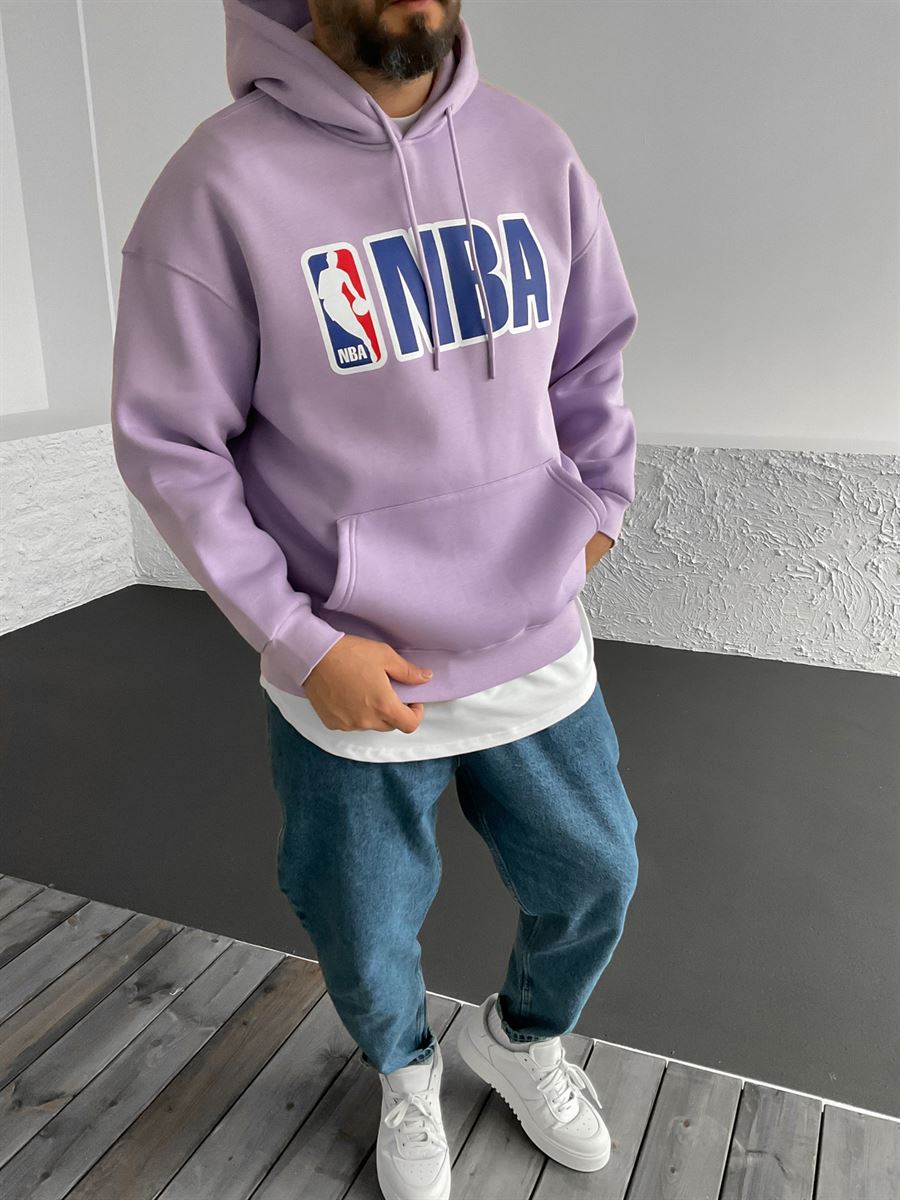 Lila NBA Baskılı Kapüşonlu Sweat JJ-342