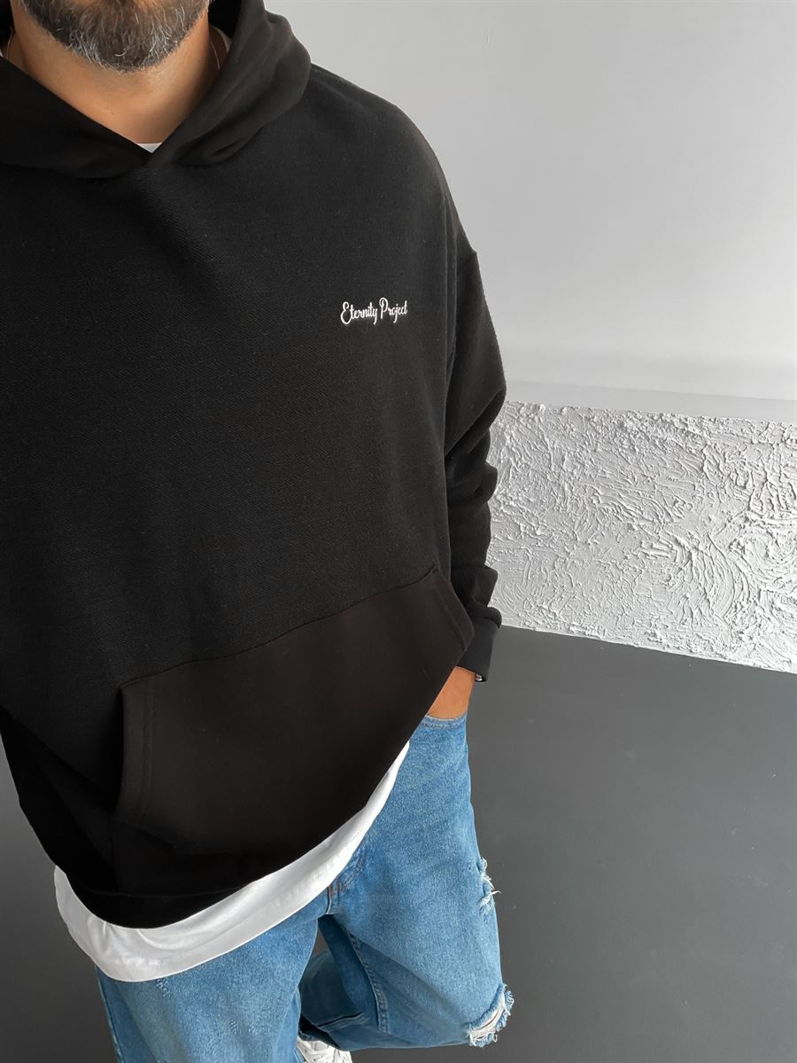 Siyah Eternity Baskılı Kapüşonlu Sweat V-30-859