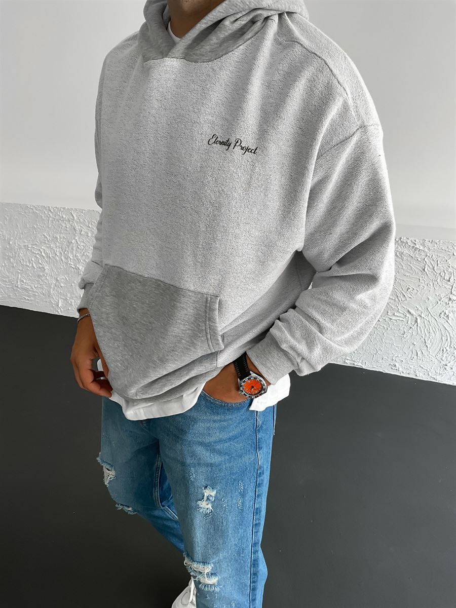 Gri Eternity Baskılı Kapüşonlu Sweat V-30-859