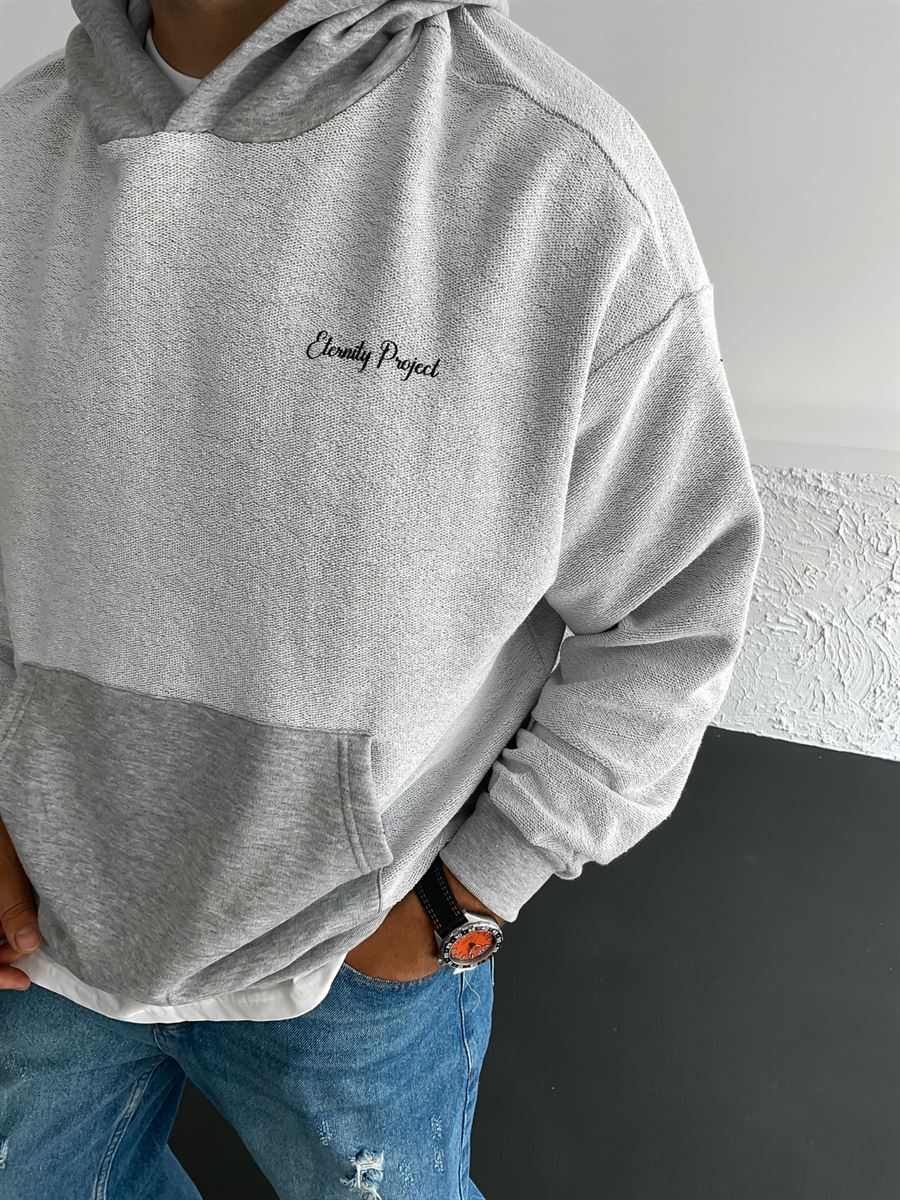 Gri Eternity Baskılı Kapüşonlu Sweat V-30-859