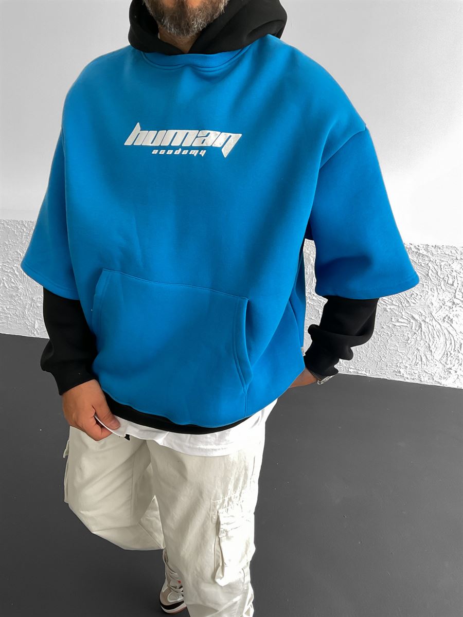 Mavi Human Baskılı Kapüşonlu Sweat V-30-844