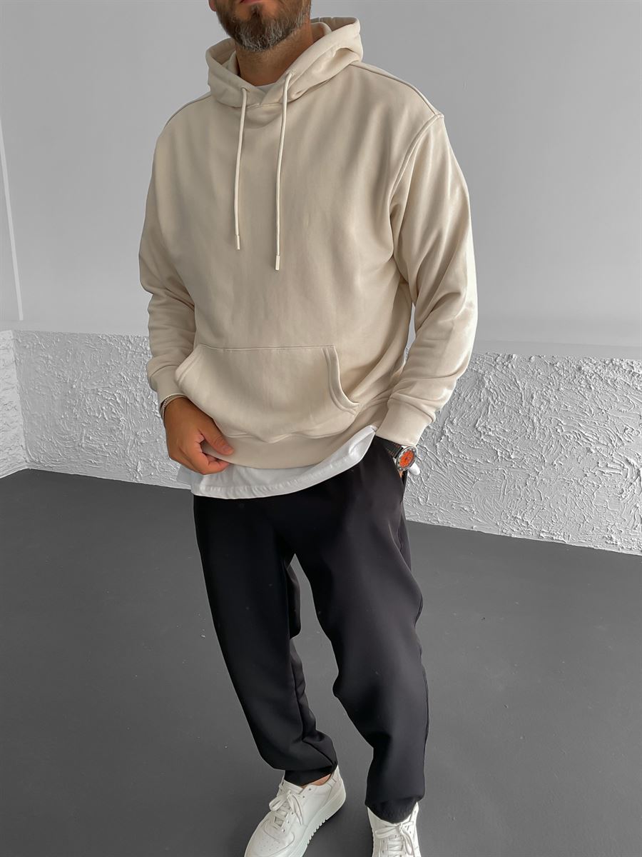 Bej Kapüşonlu Basic Sweat YP-3031