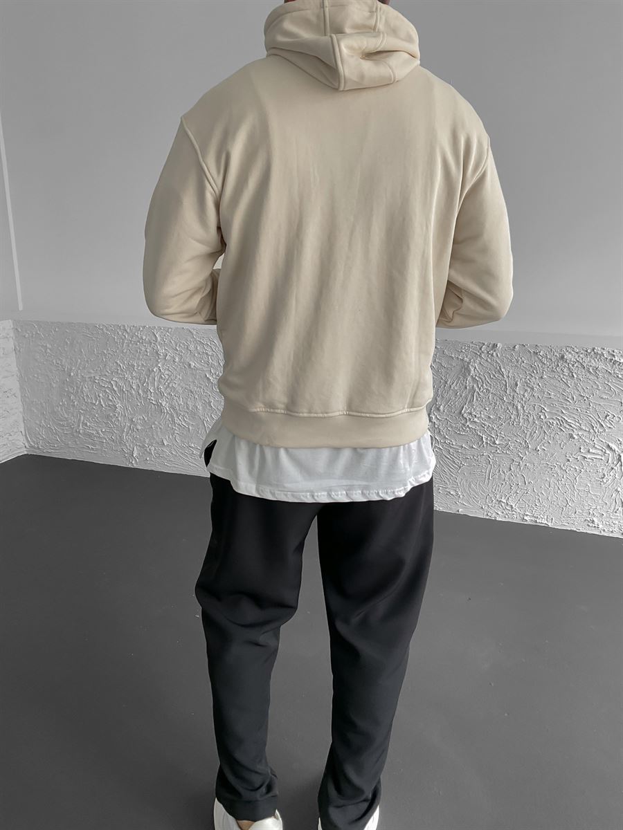 Bej Kapüşonlu Basic Sweat YP-3031