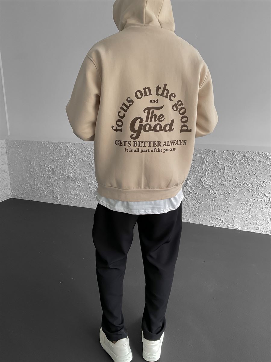 Bej The Good Baskılı Kapüşonlu Sweat C-550