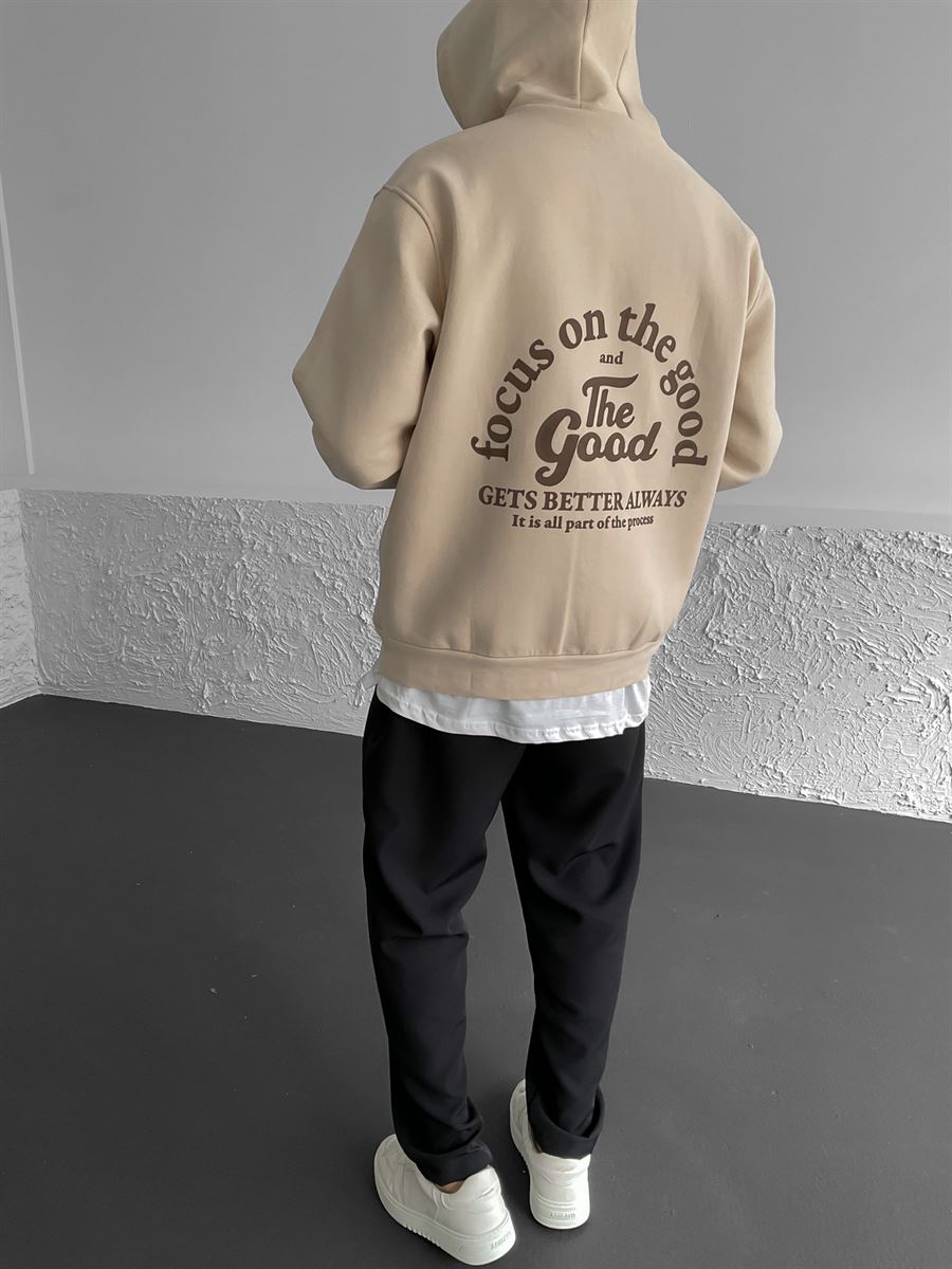 Bej The Good Baskılı Kapüşonlu Sweat C-550