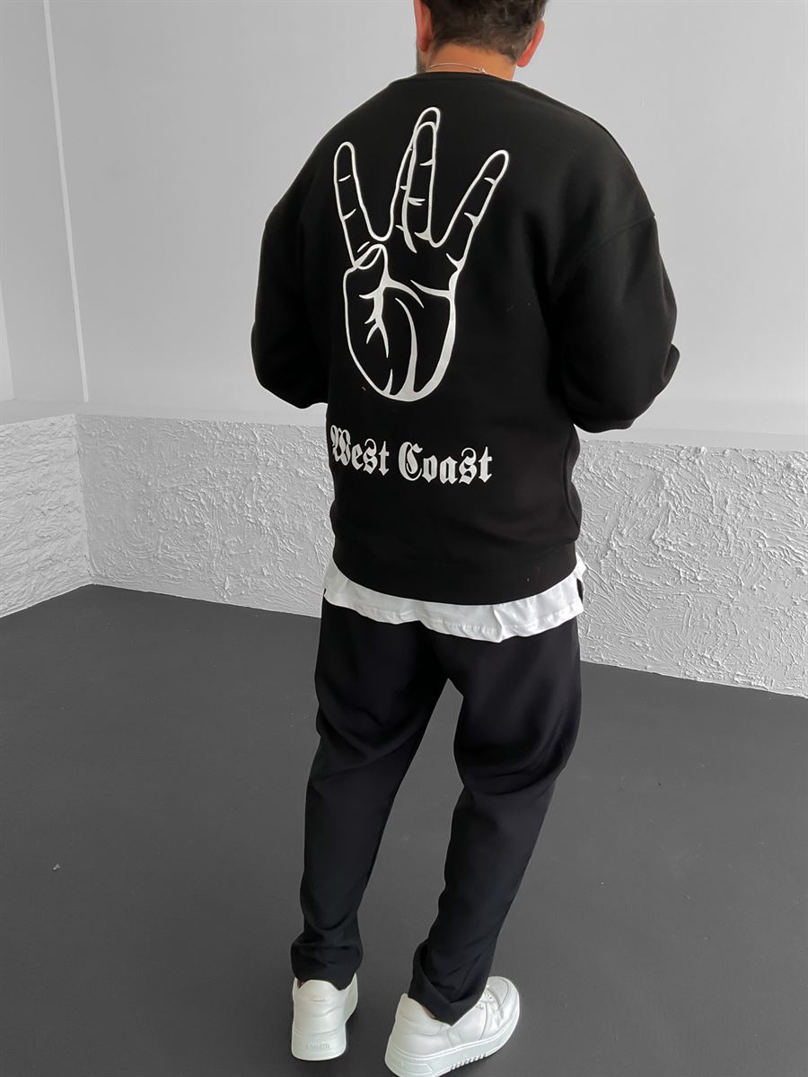 Siyah West Coast Baskılı Sweat M-3452