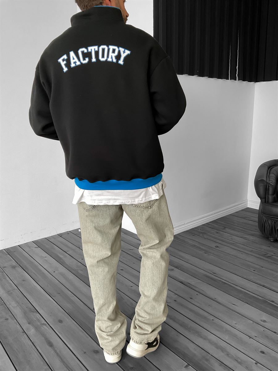 Siyah Factory Yarım Fermuarlı Sweat V-30-957