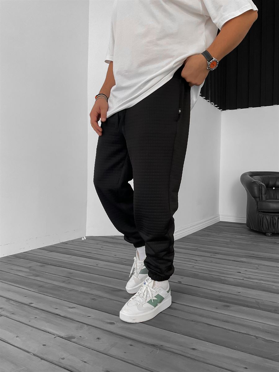 Siyah Kapitone Desenli Jogger B-3022