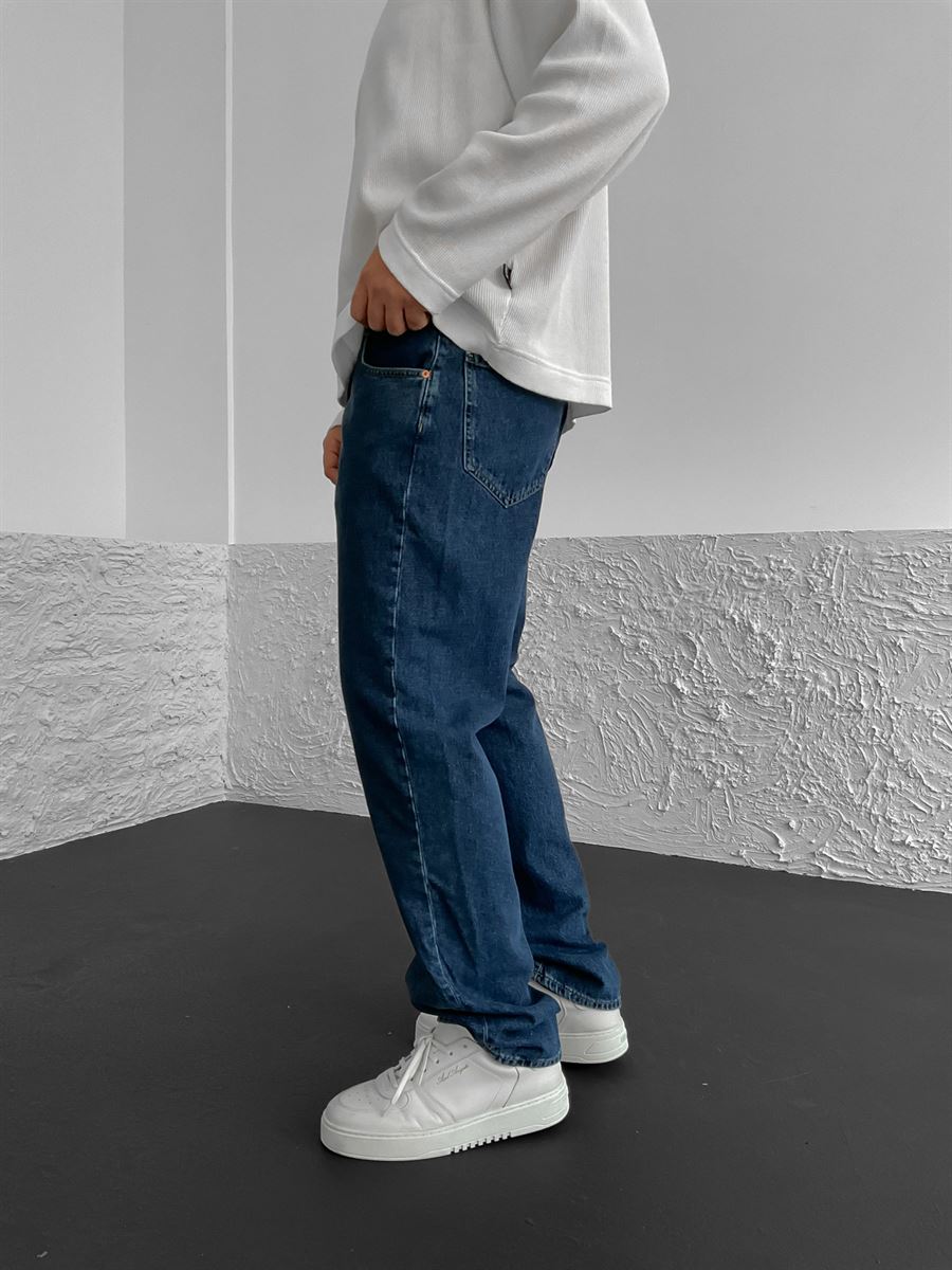 Koyu Mavi Basic Yıkamalı Baggy Jean GJ-16198