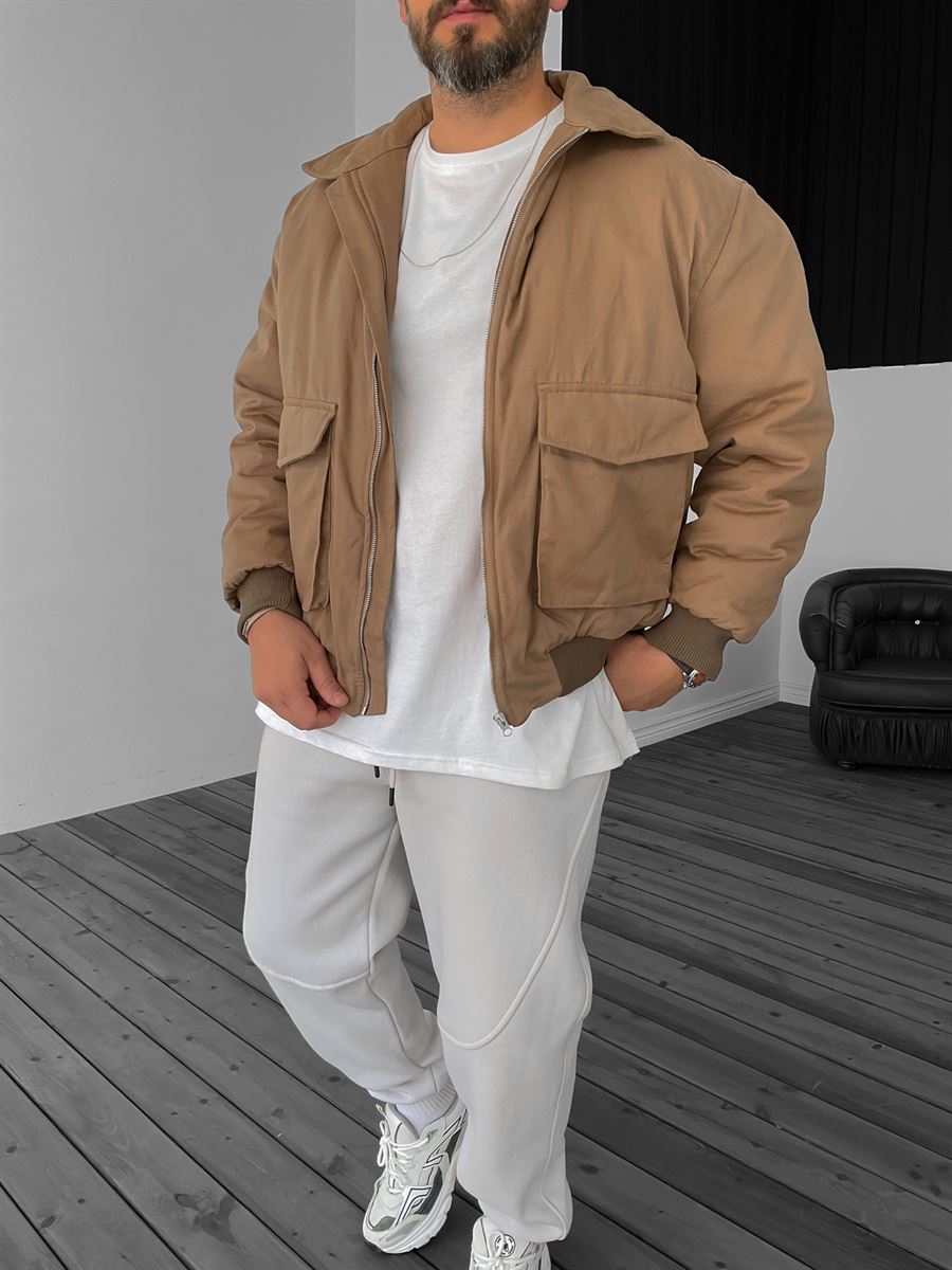 Kahve Çift Cepli Bomber Mont LS-56042