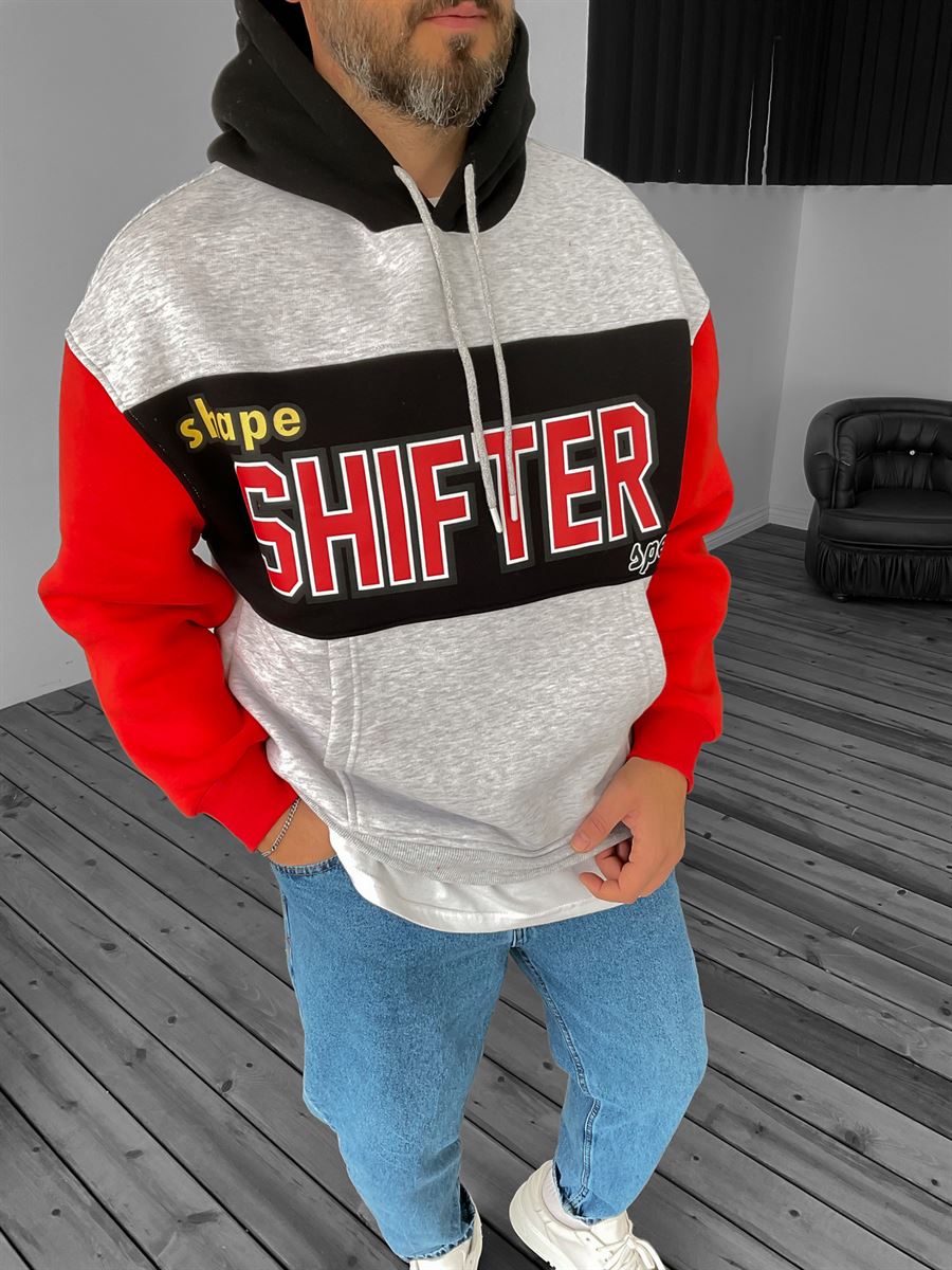 Gri Shifter Baskılı Kapüşonlu Sweat B-2003