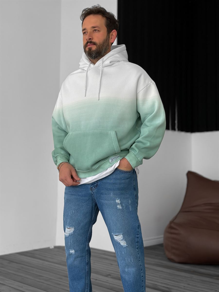 Yeşil Gradient Kapüşonlu Sweat V-40-119