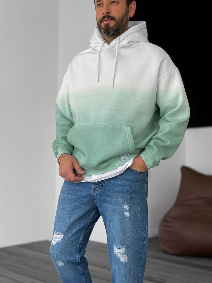 Yeşil Gradient Kapüşonlu Sweat V-40-119