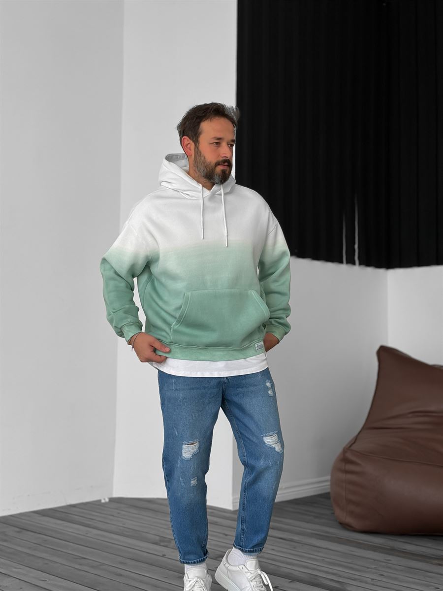 Yeşil Gradient Kapüşonlu Sweat V-40-119