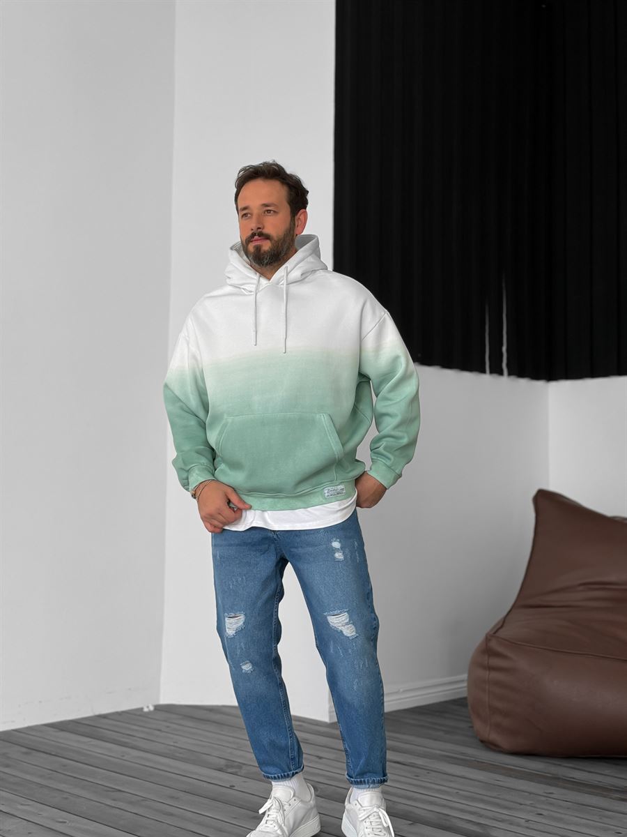 Yeşil Gradient Kapüşonlu Sweat V-40-119