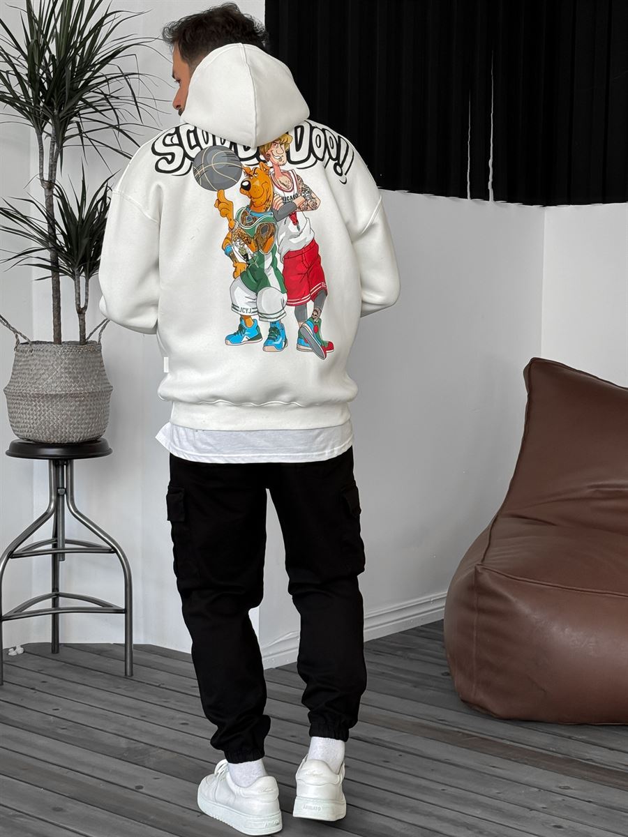 Beyaz Scooby Baskılı Kapüşonlu Sweat JJ-1151