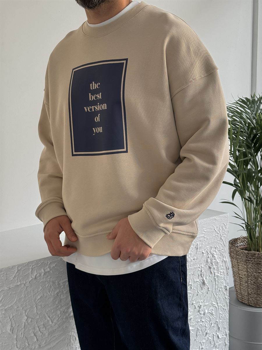 Bej Heavyweight The Best Baskılı Sweat BY-0034