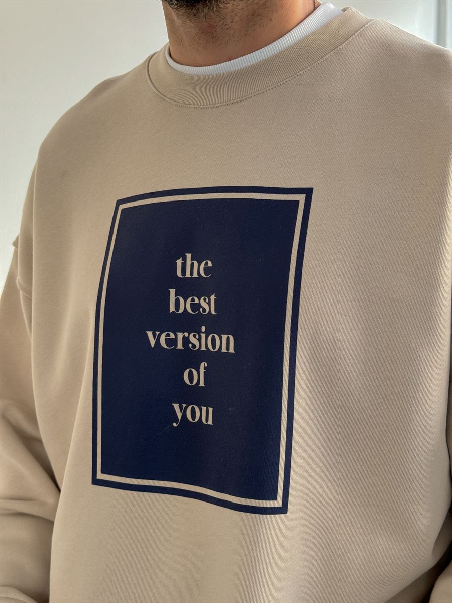 Bej Heavyweight The Best Baskılı Sweat BY-0034