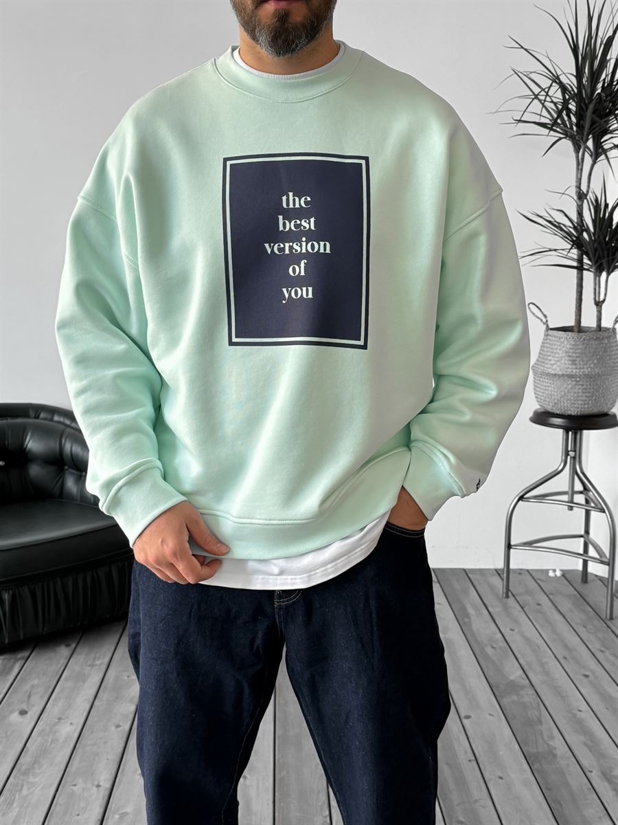 Mint Yeşili Heavyweight The Best Baskılı Sweat BY-0034