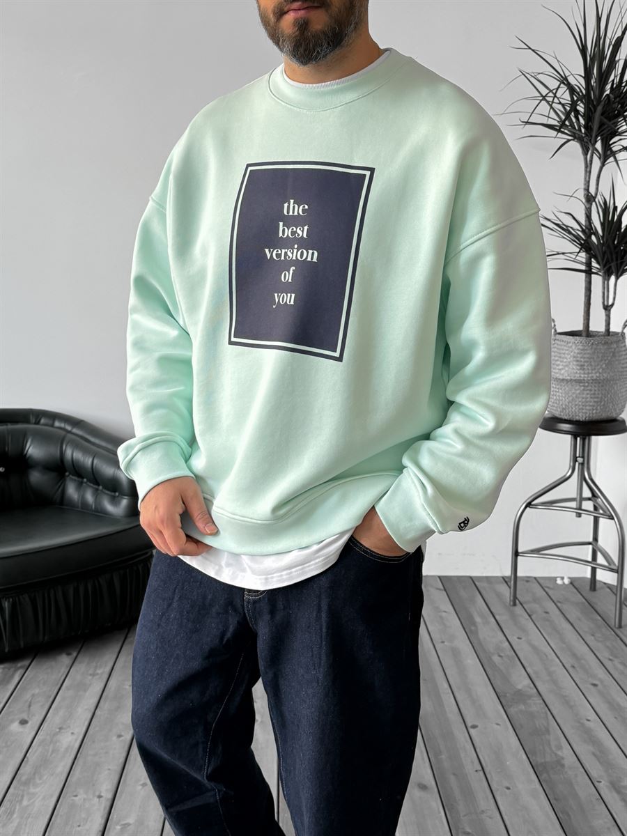 Mint Yeşili Heavyweight The Best Baskılı Sweat BY-0034