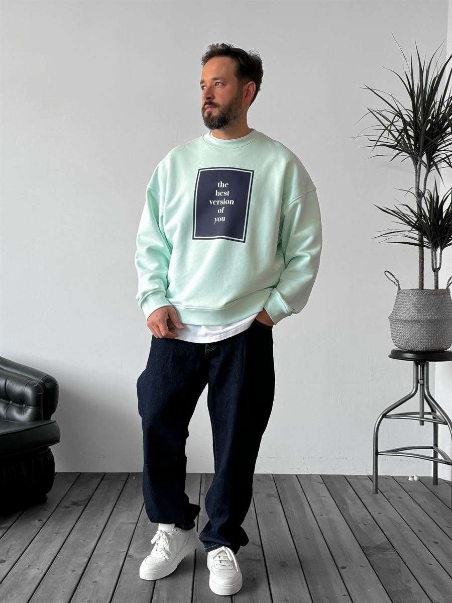 Mint Yeşili Heavyweight The Best Baskılı Sweat BY-0034