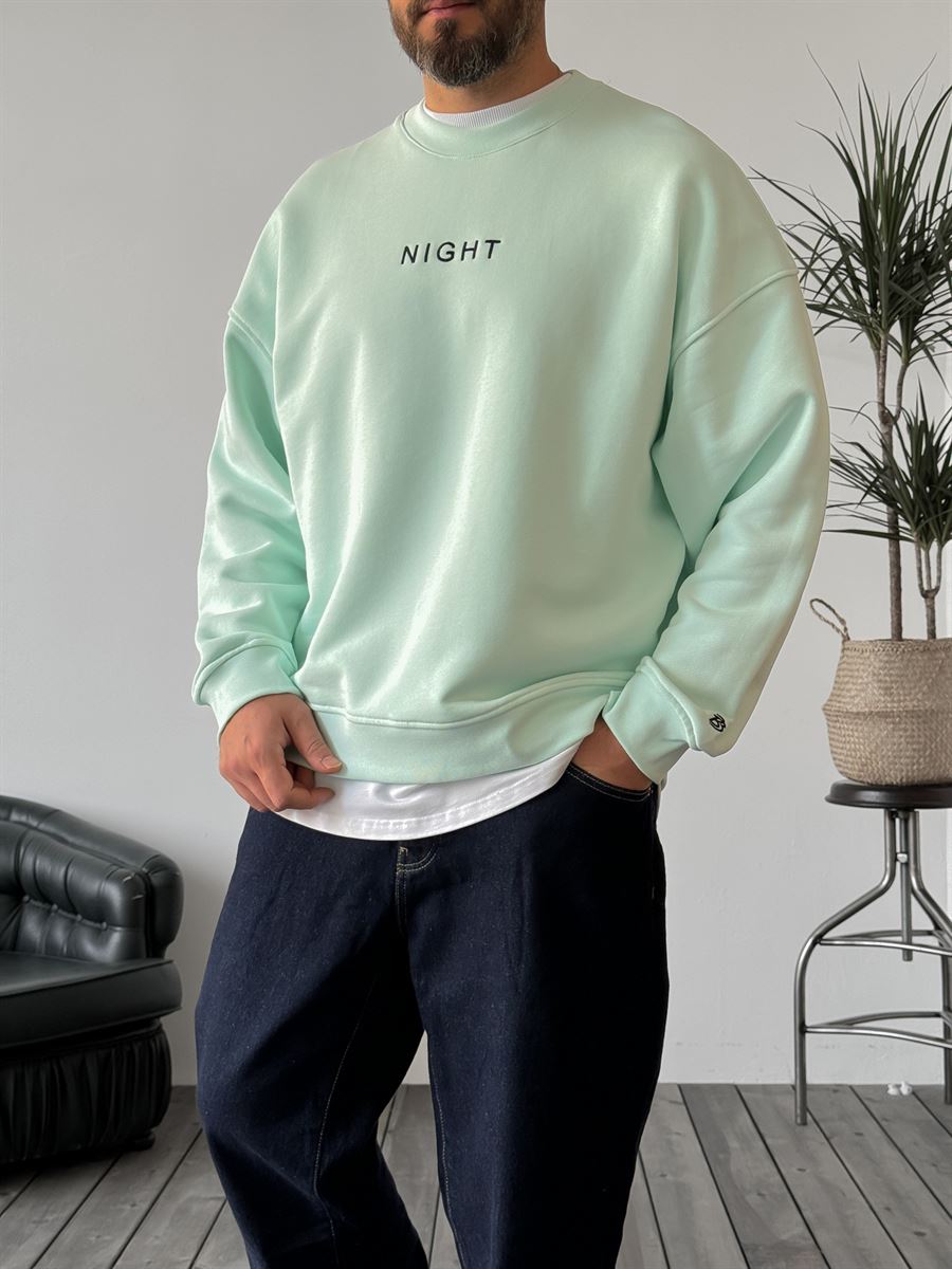 Mint Yeşili Heavyweight Night Nakışlı Sweat BY-0036