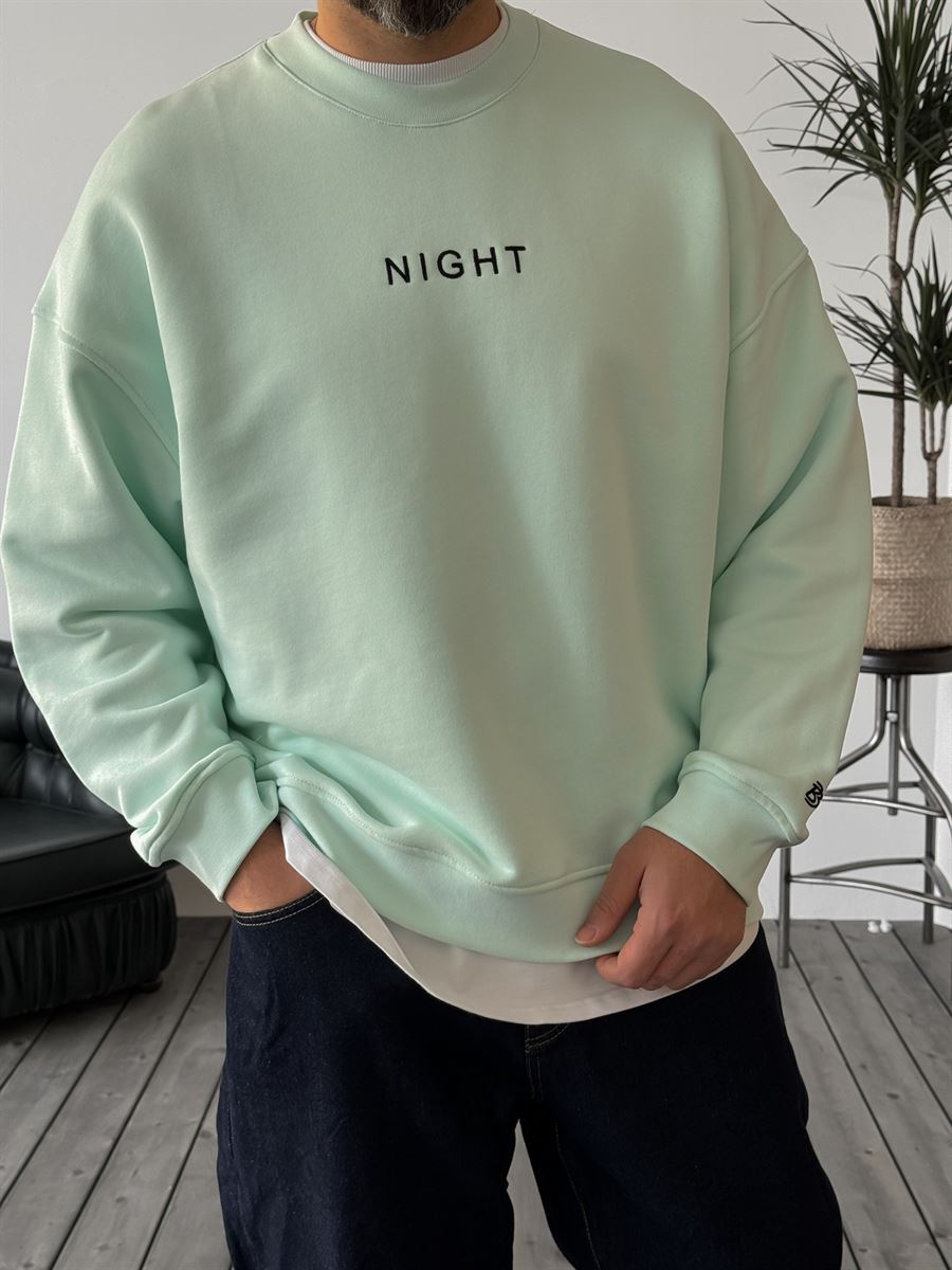 Mint Yeşili Heavyweight Night Nakışlı Sweat BY-0036