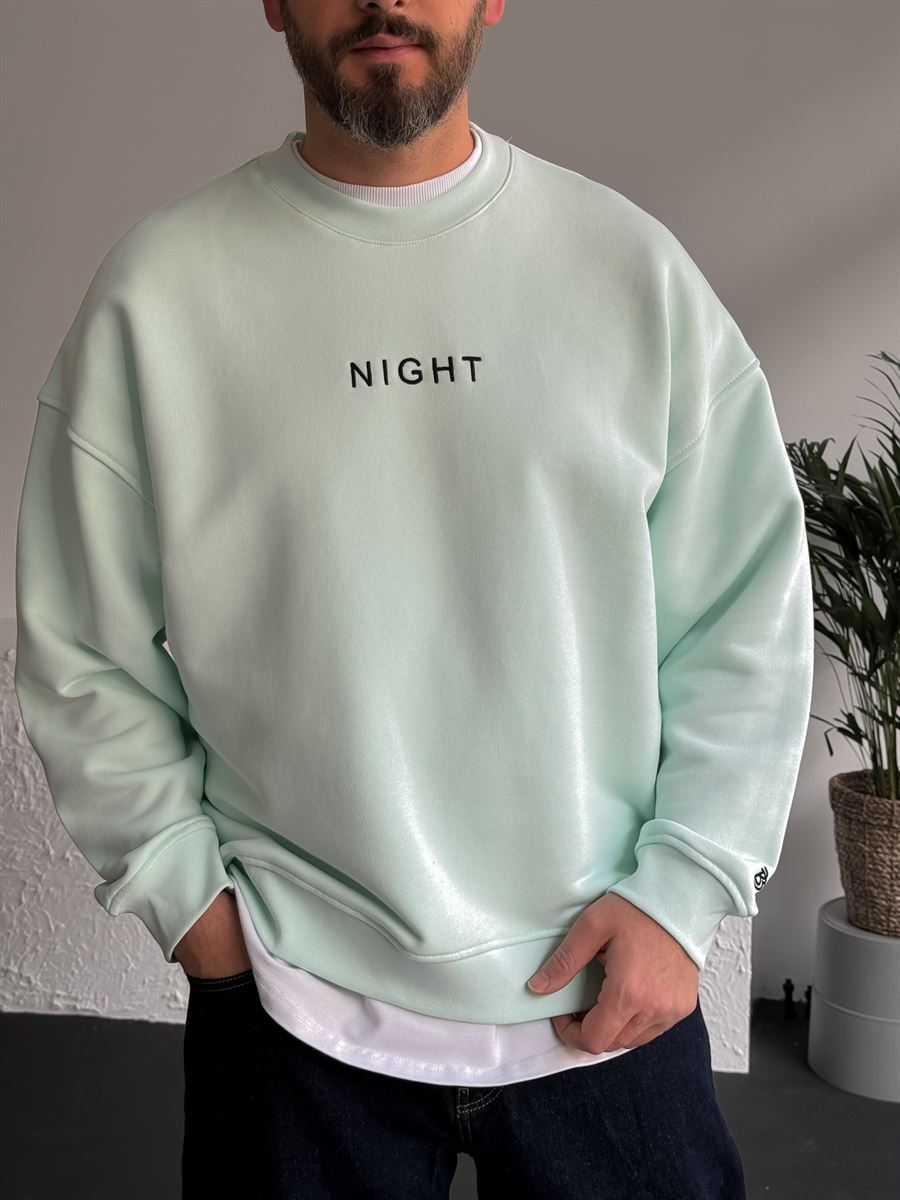 Mint Yeşili Heavyweight Night Nakışlı Sweat BY-0036