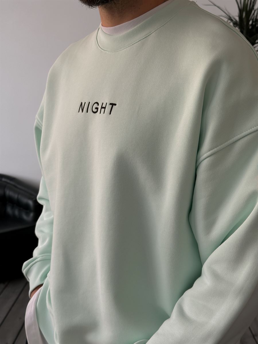 Mint Yeşili Heavyweight Night Nakışlı Sweat BY-0036