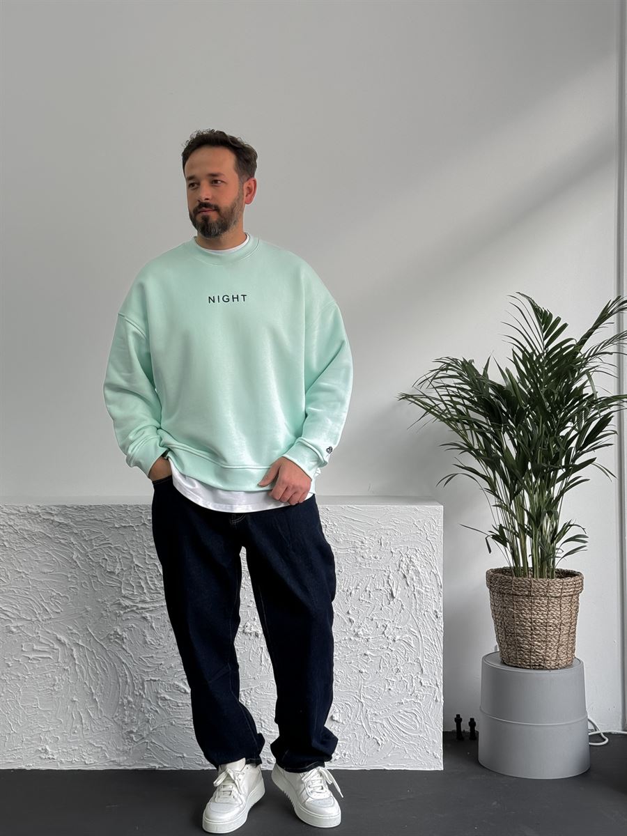 Mint Yeşili Heavyweight Night Nakışlı Sweat BY-0036