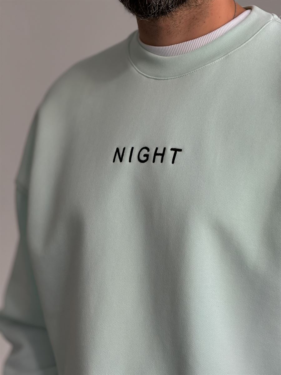 Mint Yeşili Heavyweight Night Nakışlı Sweat BY-0036