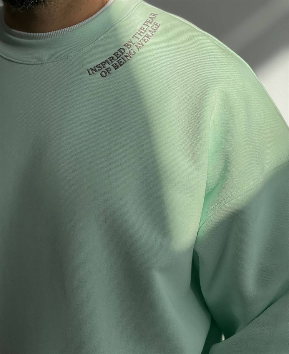 Mint Yeşili Heavyweight Yaka Yazı Nakışlı Sweat BY-0037