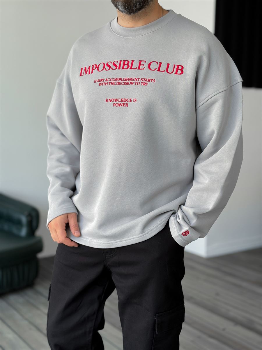 Ice Gri Heavyweight Imposible Nakışlı Sweat BY-0040