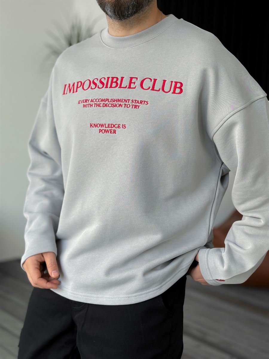 Ice Gri Heavyweight Imposible Nakışlı Sweat BY-0040