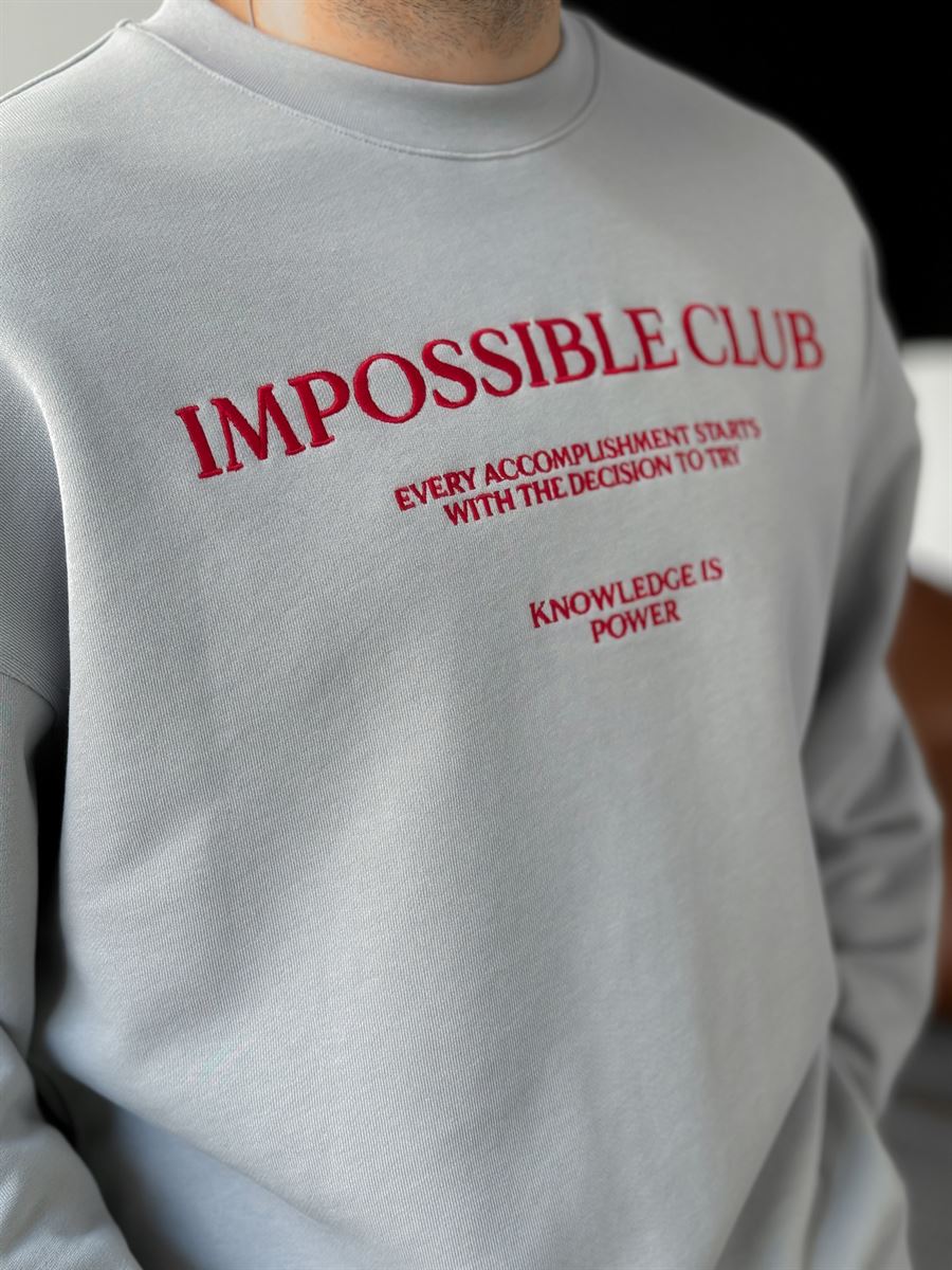 Ice Gri Heavyweight Imposible Nakışlı Sweat BY-0040