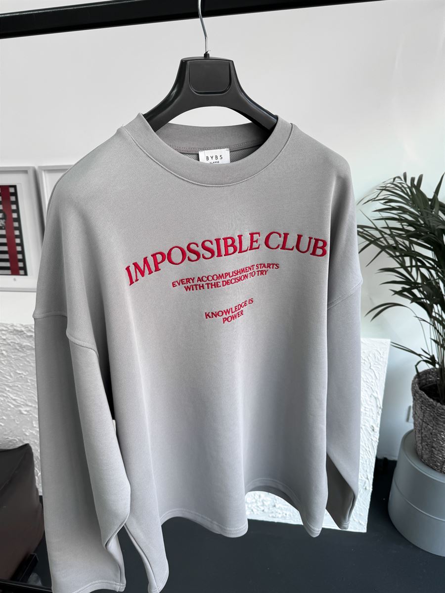 Ice Gri Heavyweight Imposible Nakışlı Sweat BY-0040