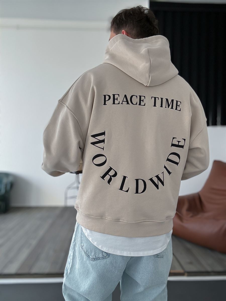 Bej Heavyweight Worldwide Nakışlı Sweat BY-0044