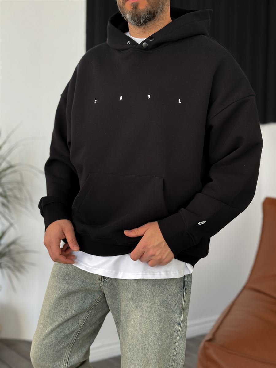 Siyah Heavyweight Cool Düğme Detaylı Sweat BY-050