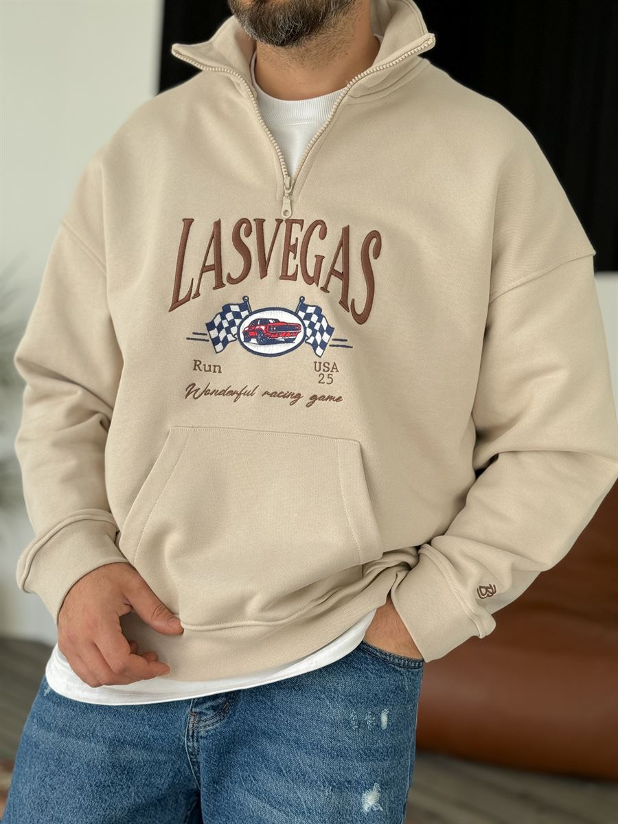 Bej Heavyweight Las Vegas Fermuarlı Sweat BY-051