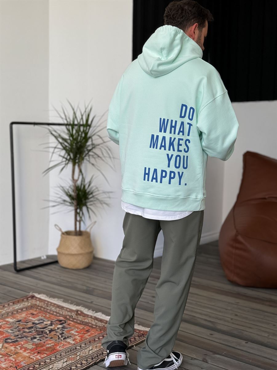 Mint Yeşili Heavyweight Happy Baskılı Sweat BY-054