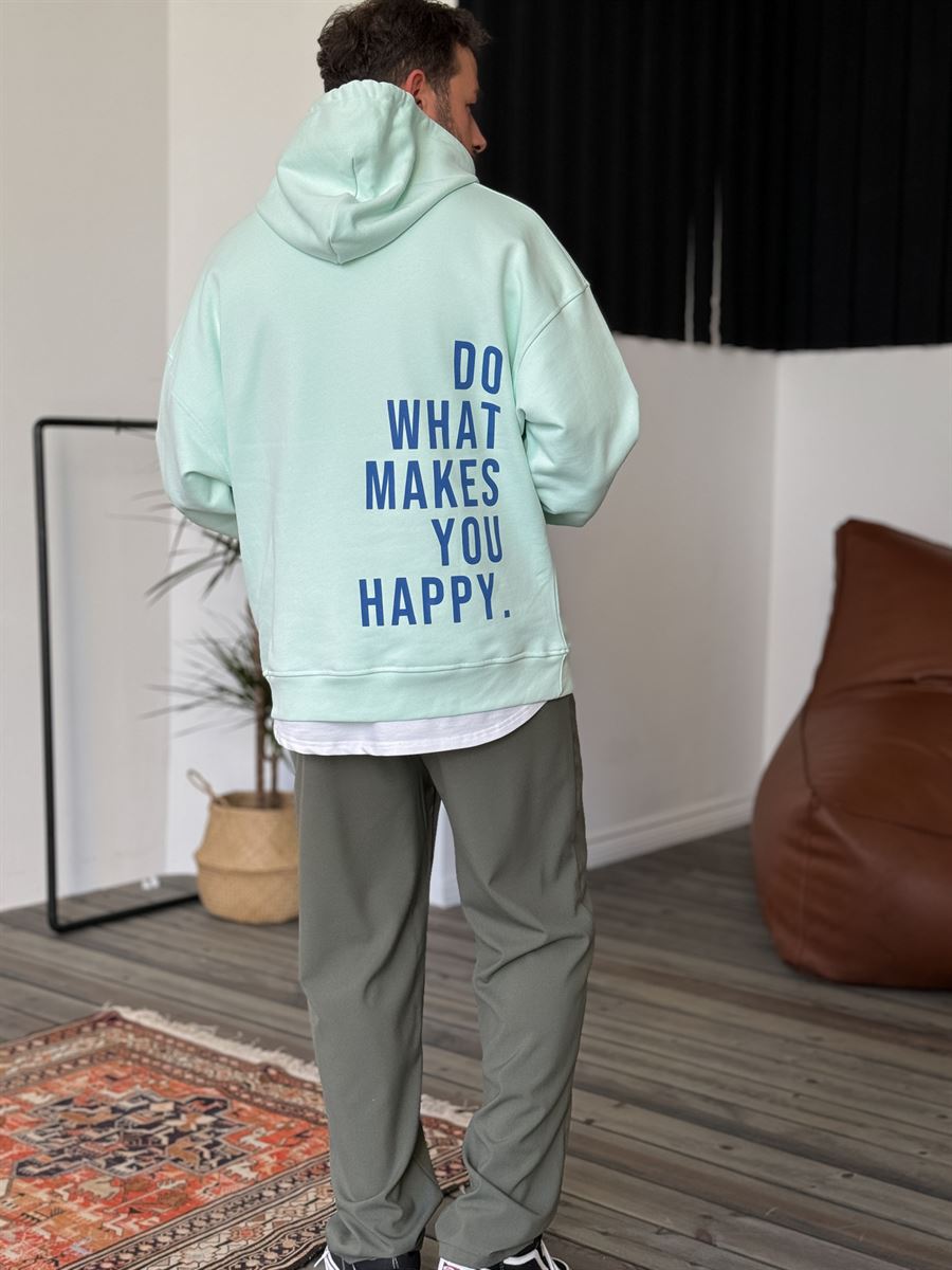 Mint Yeşili Heavyweight Happy Baskılı Sweat BY-054