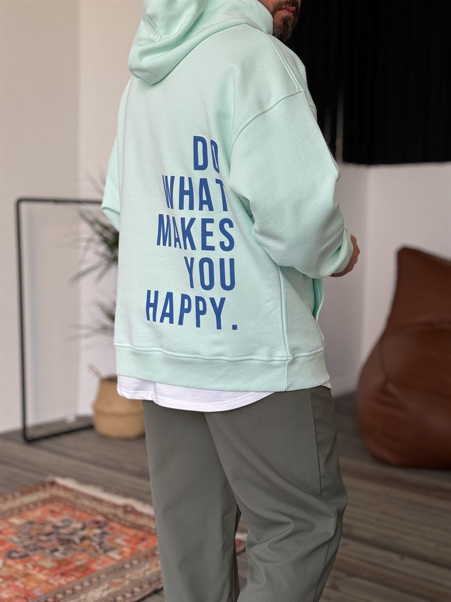 Mint Yeşili Heavyweight Happy Baskılı Sweat BY-054