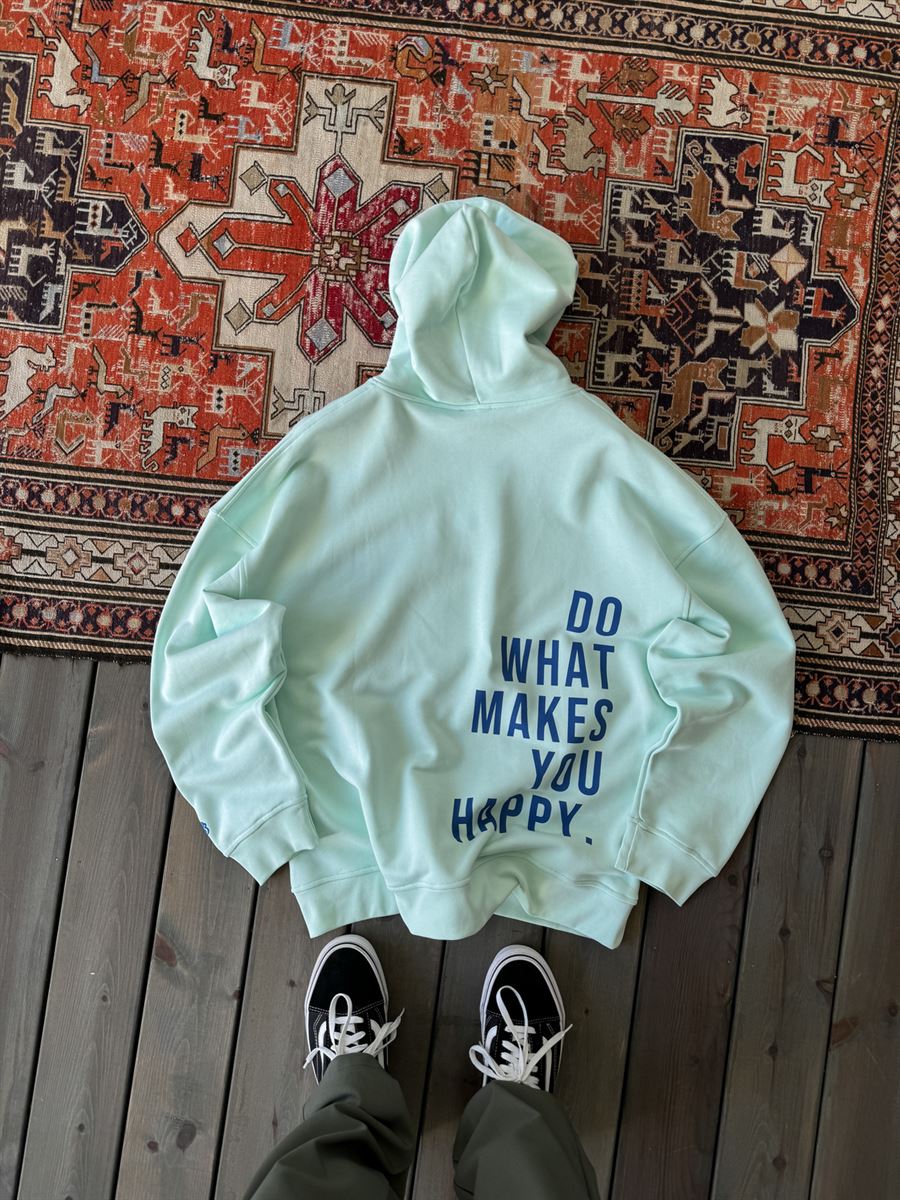 Mint Yeşili Heavyweight Happy Baskılı Sweat BY-054