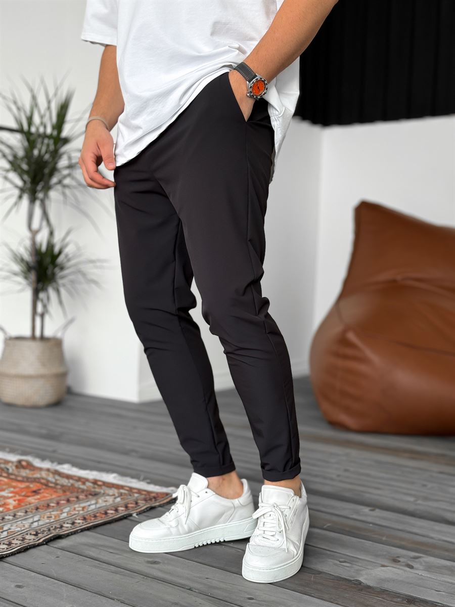 Siyah Slim Fit Paraşüt Katlı Pantolon KE-5039