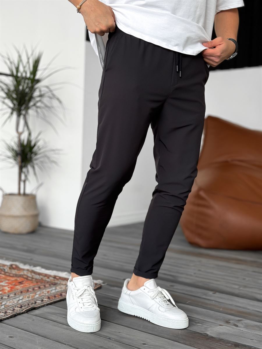 Siyah Slim Fit Paraşüt Katlı Pantolon KE-5039