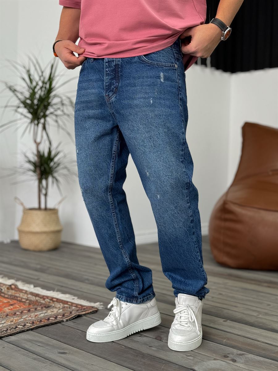 Mavi Yırtık Detaylı Baggy Jean KE-351