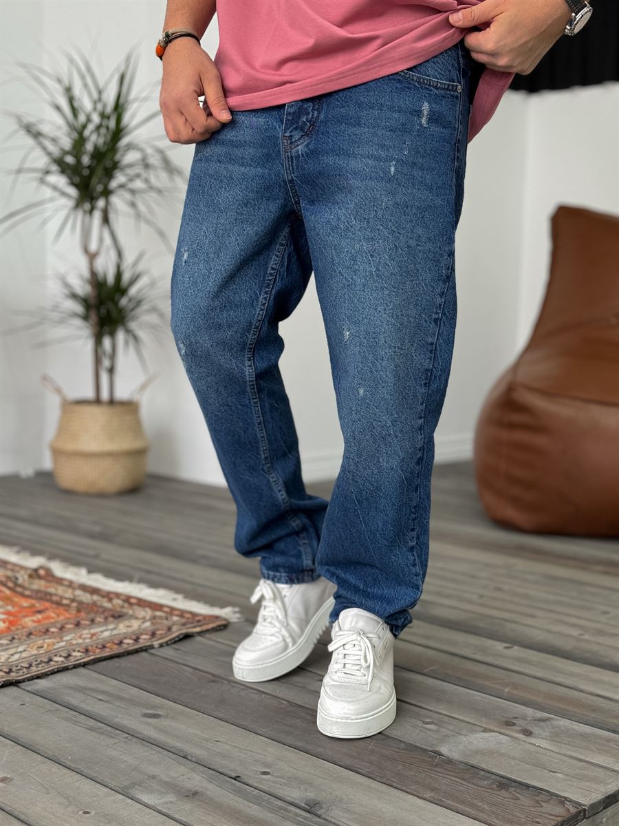 Mavi Yırtık Detaylı Baggy Jean KE-351