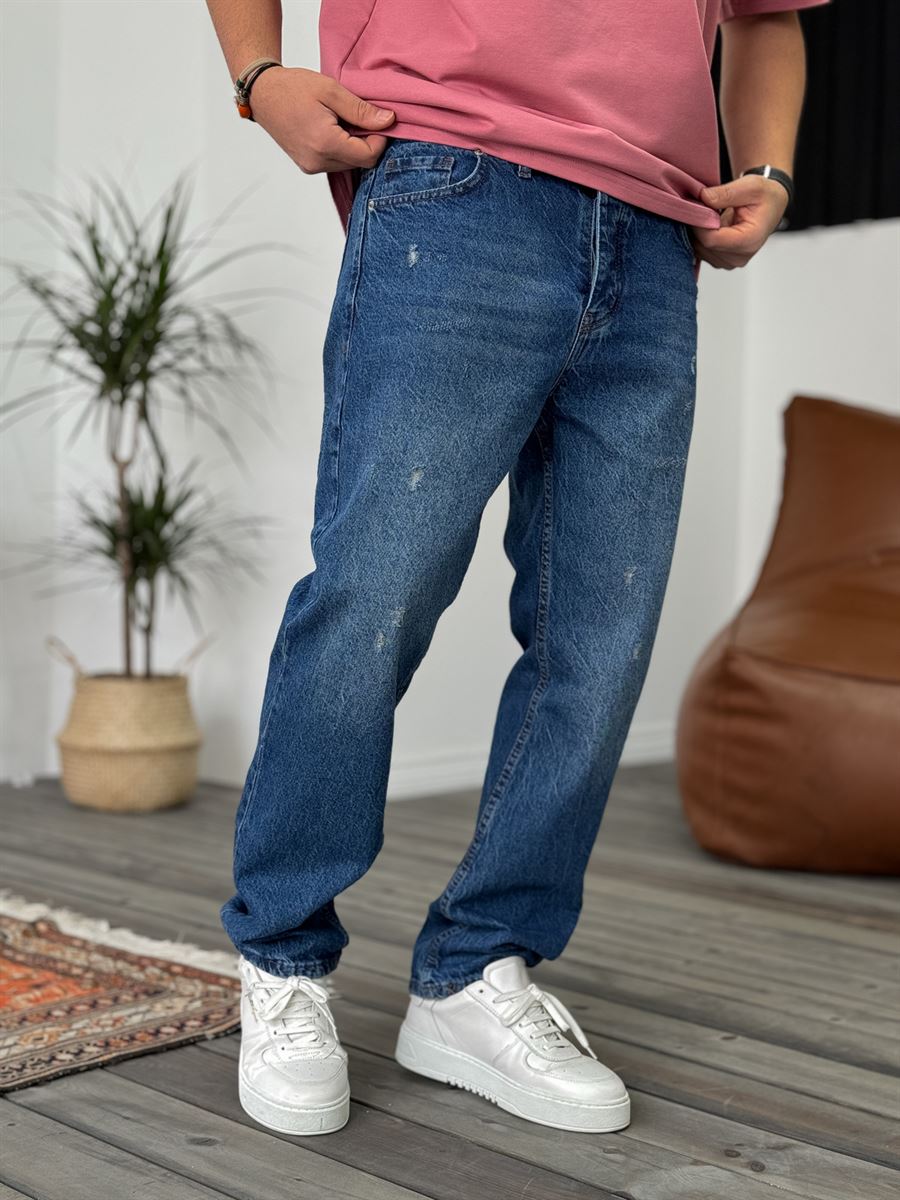 Mavi Yırtık Detaylı Baggy Jean KE-351