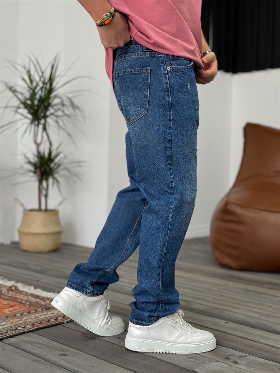 Mavi Yırtık Detaylı Baggy Jean KE-351