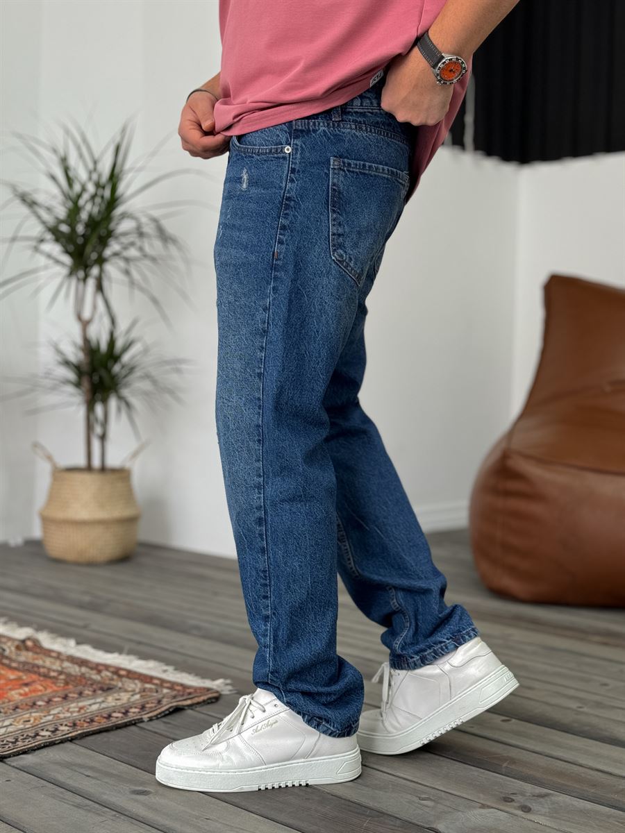 Mavi Yırtık Detaylı Baggy Jean KE-351